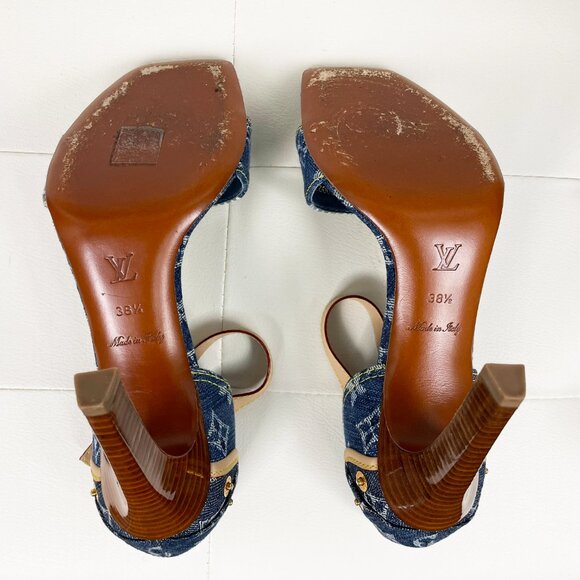 Vintage Louis Vuitton Blue Denim Monogram Heels | Unique Patchwork | S 38.5 EUC - Picture 12 of 14